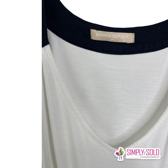 Banana Republic Women's Tank Top Shirt White Black Soft Basic Summer V-Neck L - Picture 3 of 8
